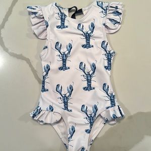 Petit Peony Blue Lobster Ruffle Cap Sleeve Swimsuit 18 months